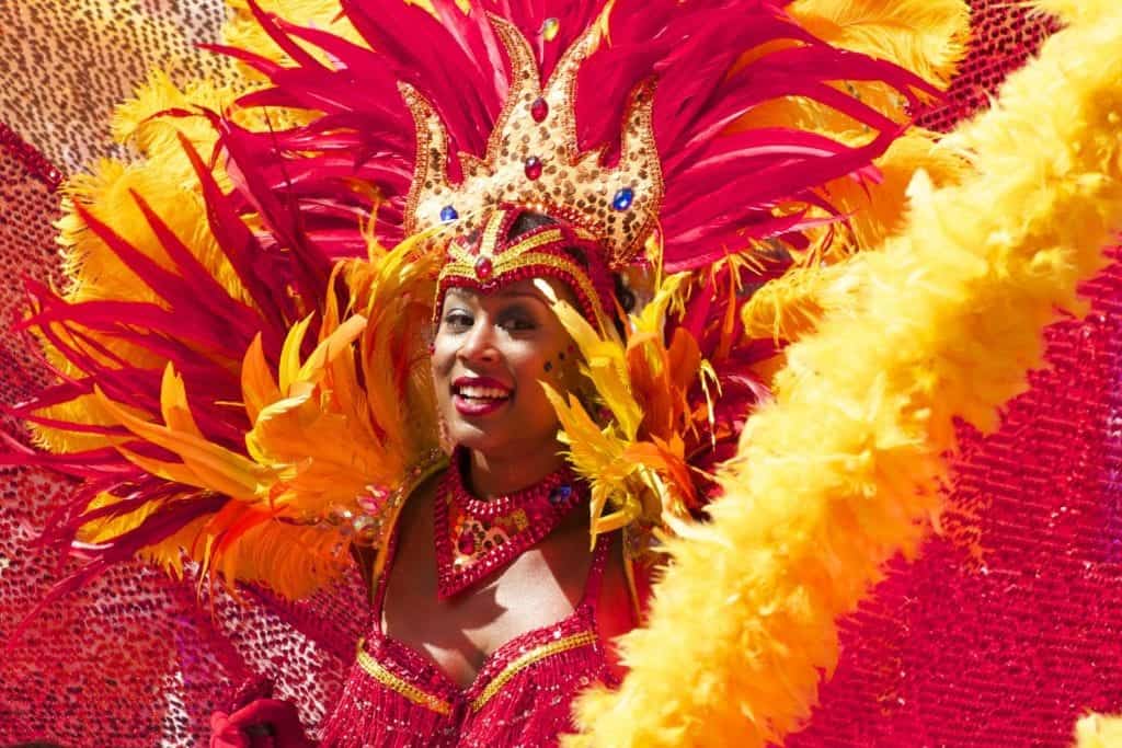 Brazilian Woman Wearing Colorful Costume For Rio Carnival Brazil